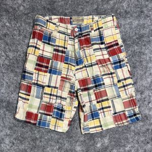 U.S. Expedition Madras Plaid Shorts Men's 34 Patchwork Flat Front Chino Pockets